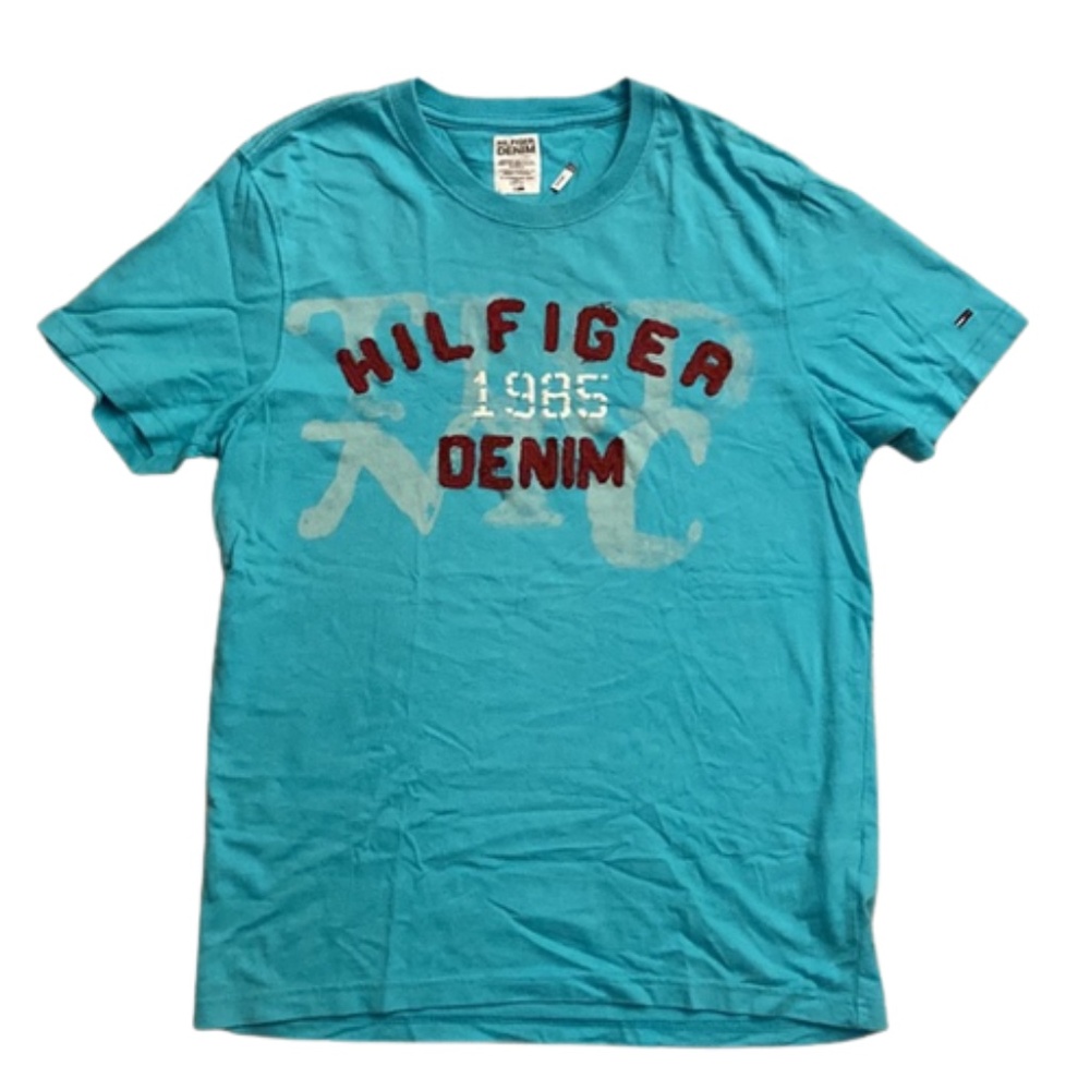 HILFIGER DENIM 1985 TURQUOISE T SHIRT SHORT SLEEVED teal top teal cyan